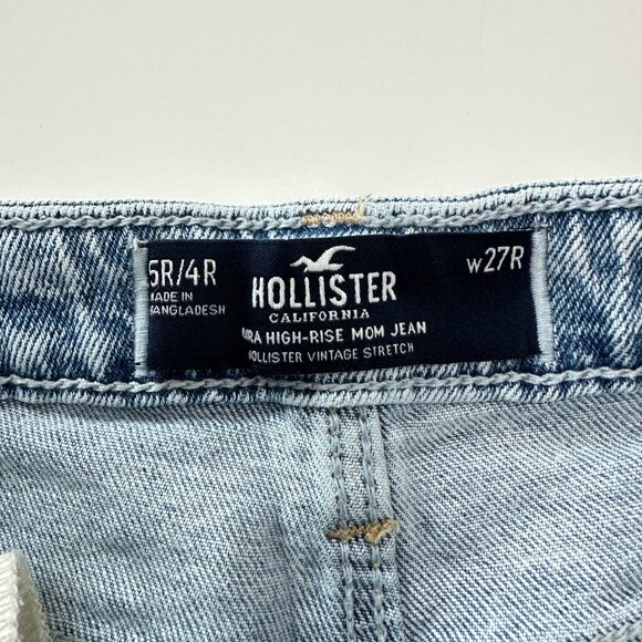 Hollister Distressed Ultra High Rise Mom Women's size 4 Medium Blue Denim jeans - Picture 3 of 5